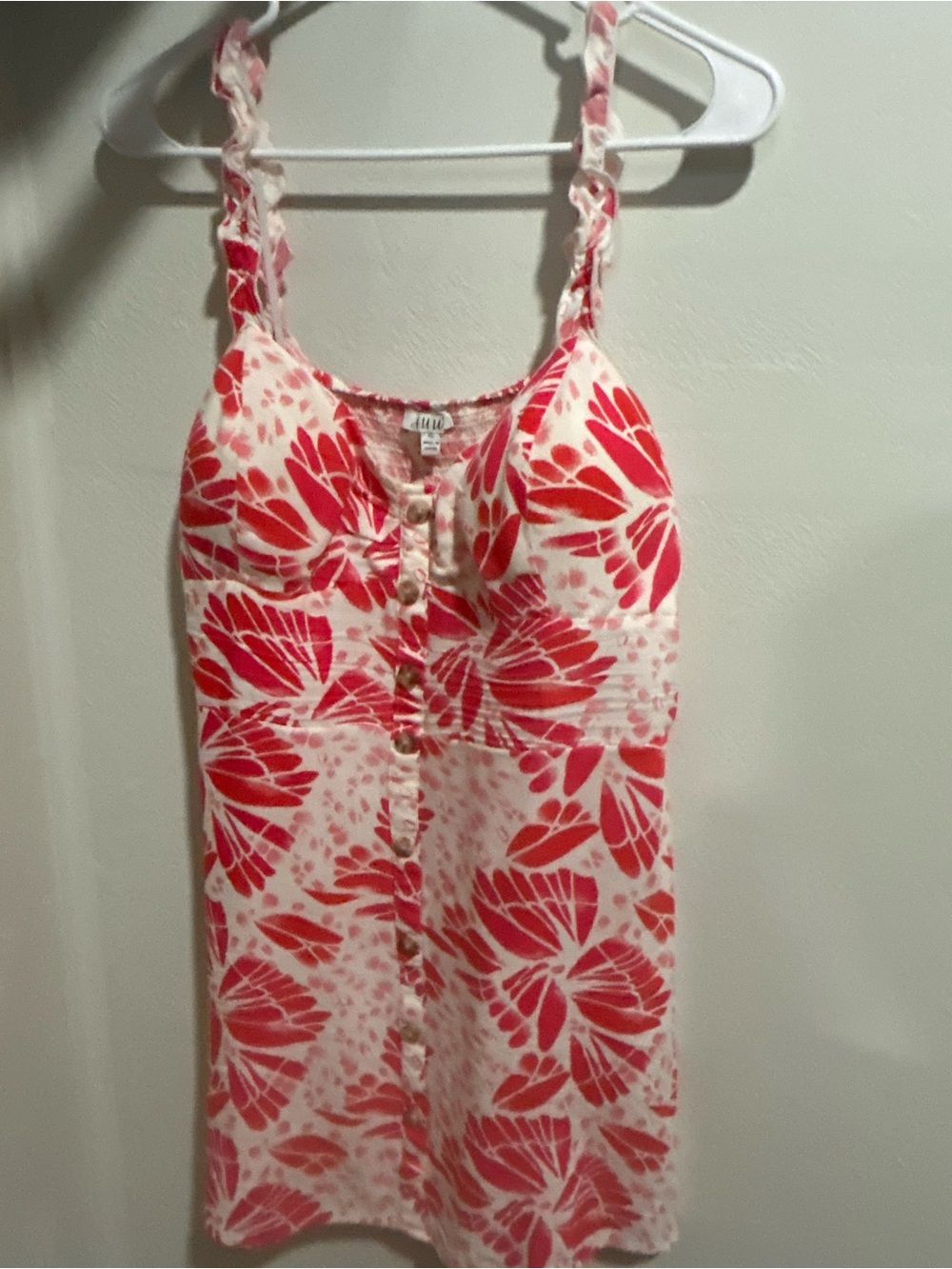 AUW White Dress with Pink & Coral Floral Print